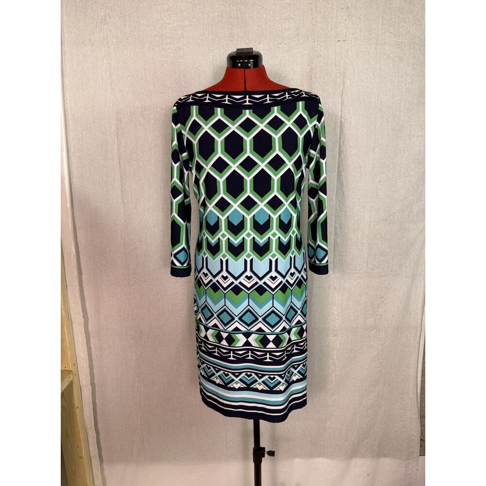 Sandra Darren Womens Size 10 Jersey Shift Dress Geometric Pattern D227 - Picture 1 of 12